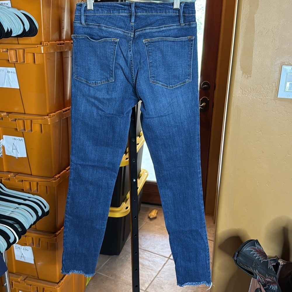 Frame Le High Skinny Jeans Sulham Blue Raw Hem Ankle High Rise Size 27 - Picture 11 of 16
